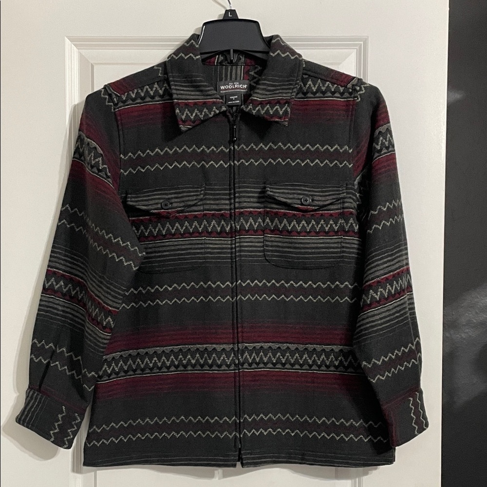 Woolrich Navajo Southwestern Print Wool Blend Shirt Jacket Shacket Women S Gray